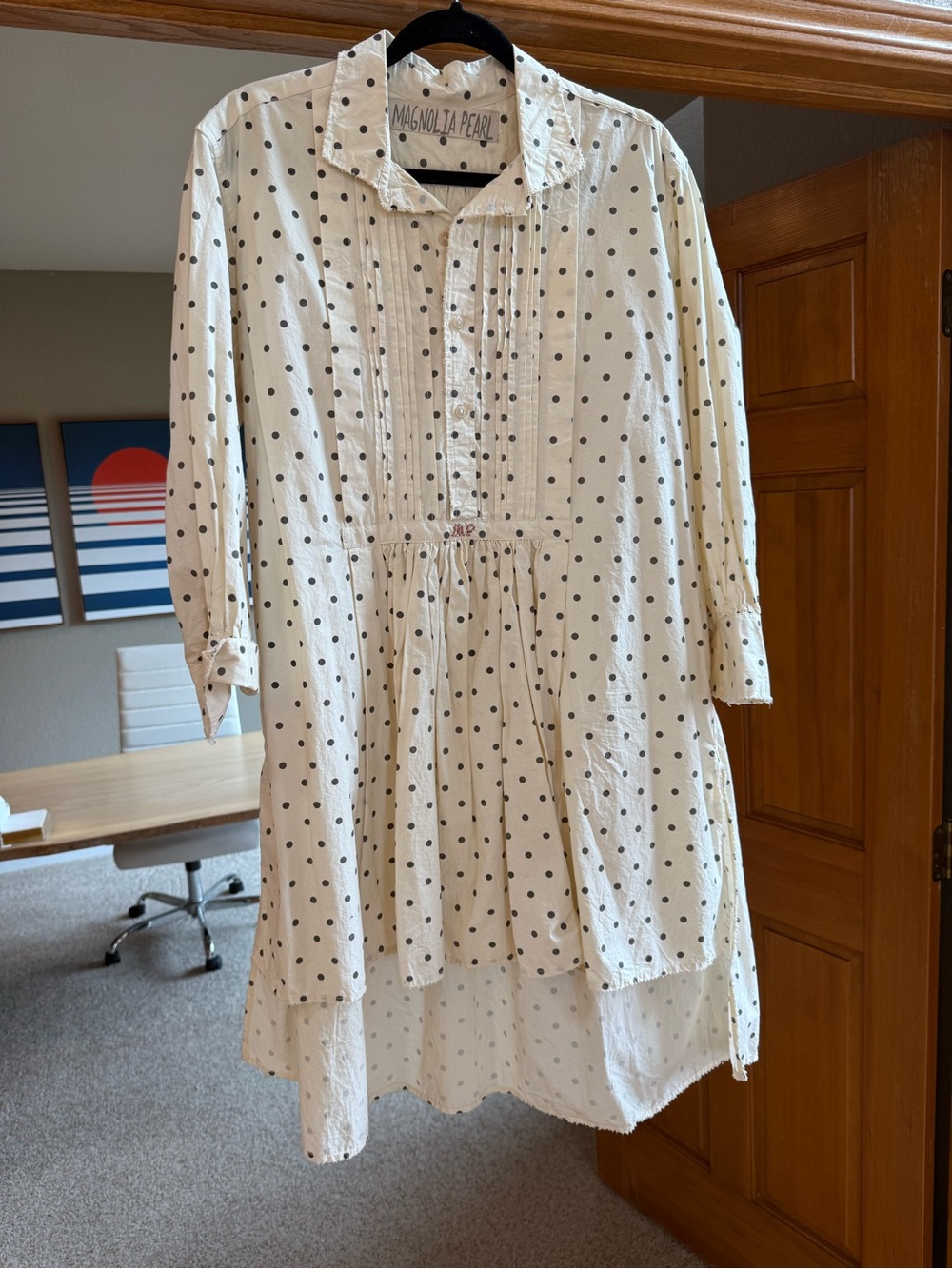 Magnolia Pearl Cream blouse with Black Polka Dots